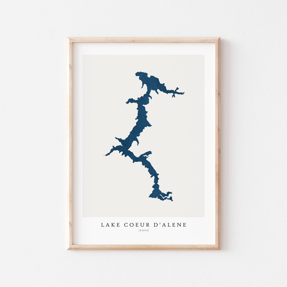 Lake Coeur d'Alene Idaho Map Silhouette Navy Minimalist Art Print