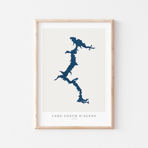 Lake Coeur d'Alene Idaho Map Silhouette Navy Minimalist Art Print