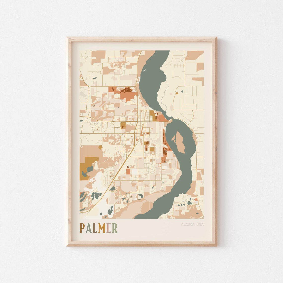 Palmer Alaska Stylized Vintage Street Map Modern City Art Poster