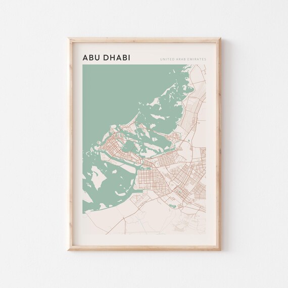 Abu Dhabi Map Poster Print Wall Art United Arab Emirates Travel Gift Scandi