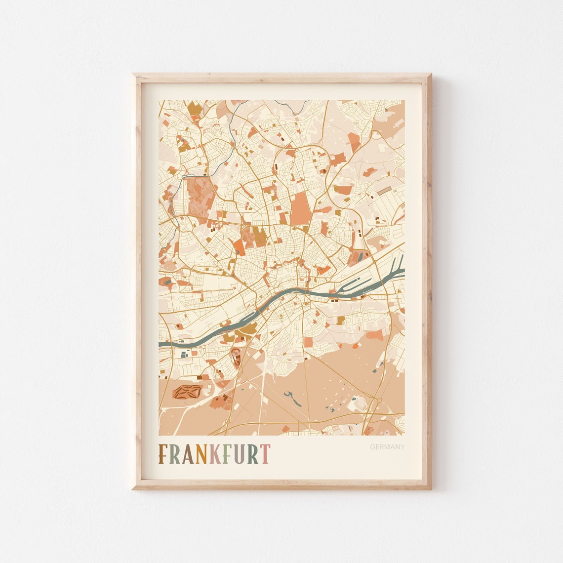 Frankfurt Germany Minimalist Street Map Poster in Boho Neutral Tones