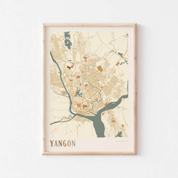 Yangon Map Poster Print Wall Art Myanmar Travel Gift Boho
