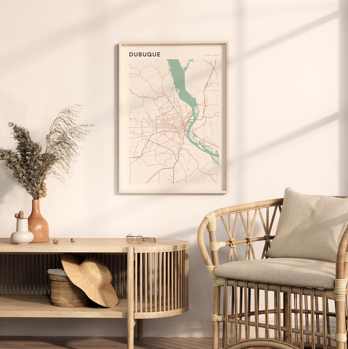 Dubuque Iowa City Map Poster Minimalist Line Art Modern Wall Decor Gift - Image 2