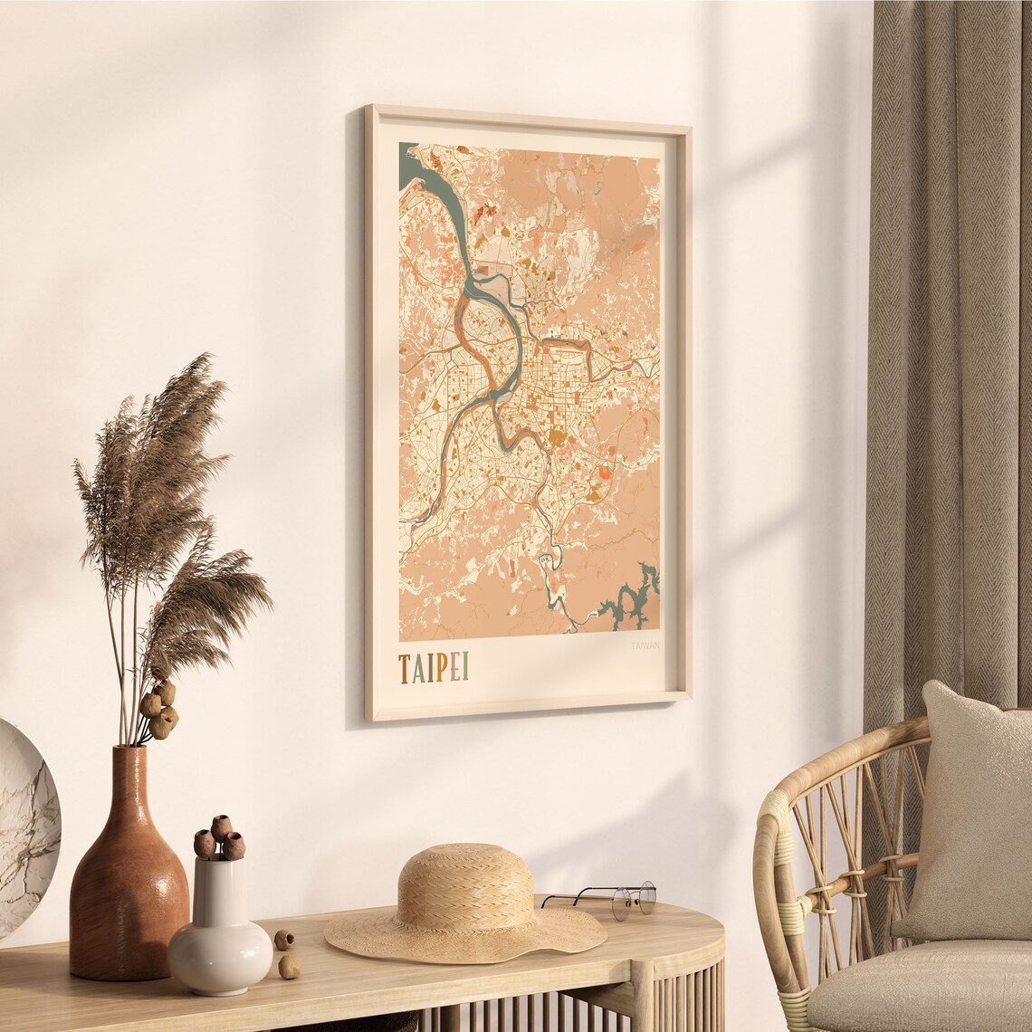 Taipei Taiwan Minimalist Street Map Poster in Boho Neutral Tones - Image 3
