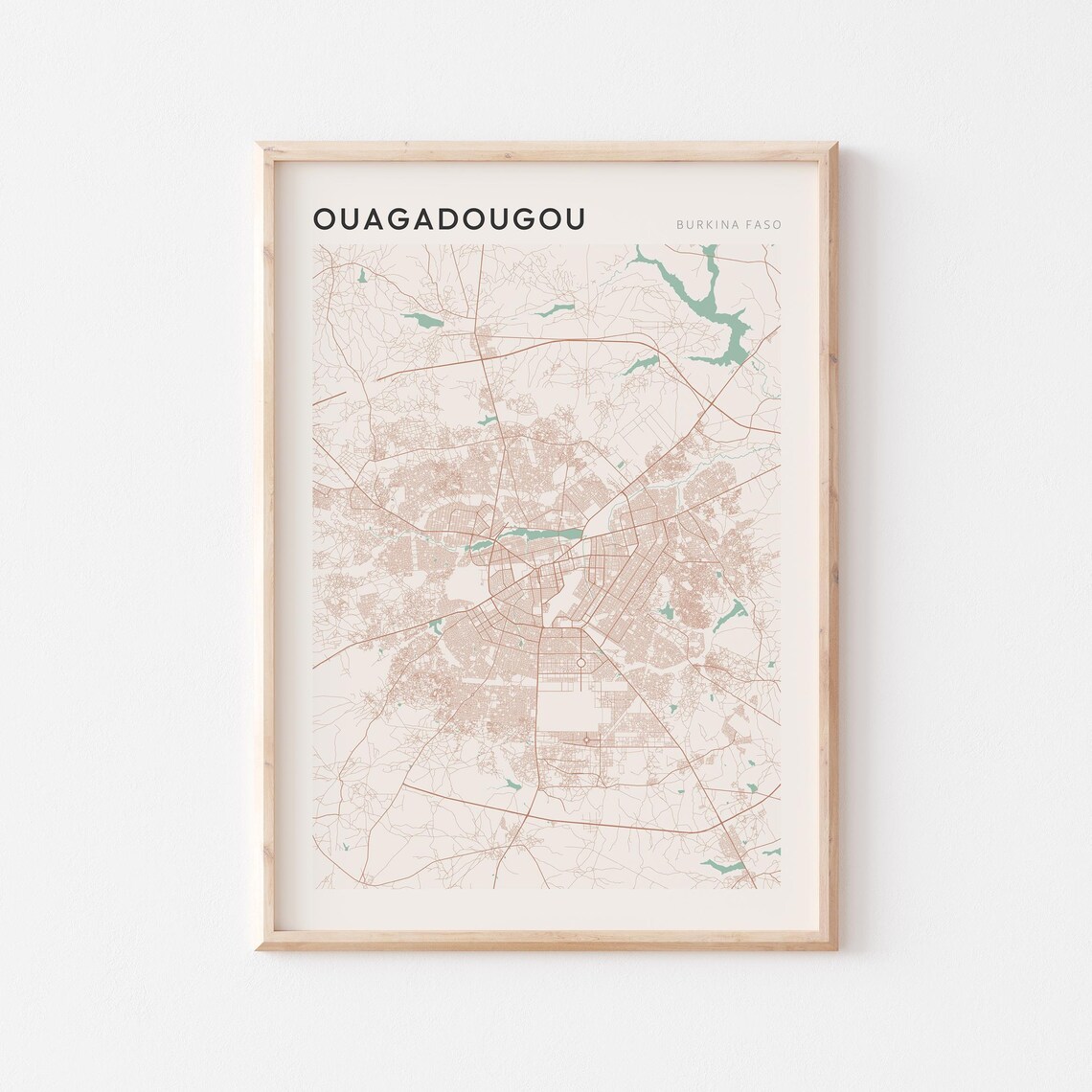 Ouagadougou Map Poster Print Wall Art Burkina Faso Travel Gift Minimalist