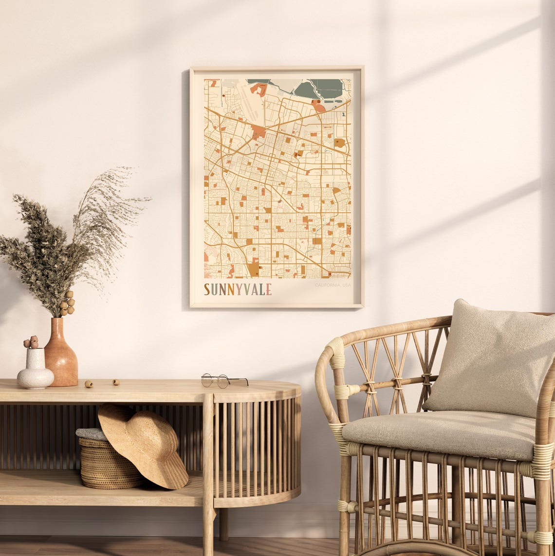 Sunnyvale California Warm Tones City Map Poster for Living Room Decor - Image 2