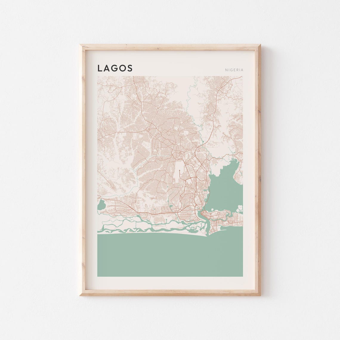 Lagos Map Poster Print Wall Art Nigeria Africa Travel Gift Minimalist