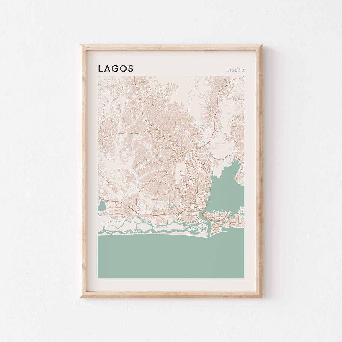 Lagos Nigeria Coastal City Street Map Poster Minimalist Travel Art