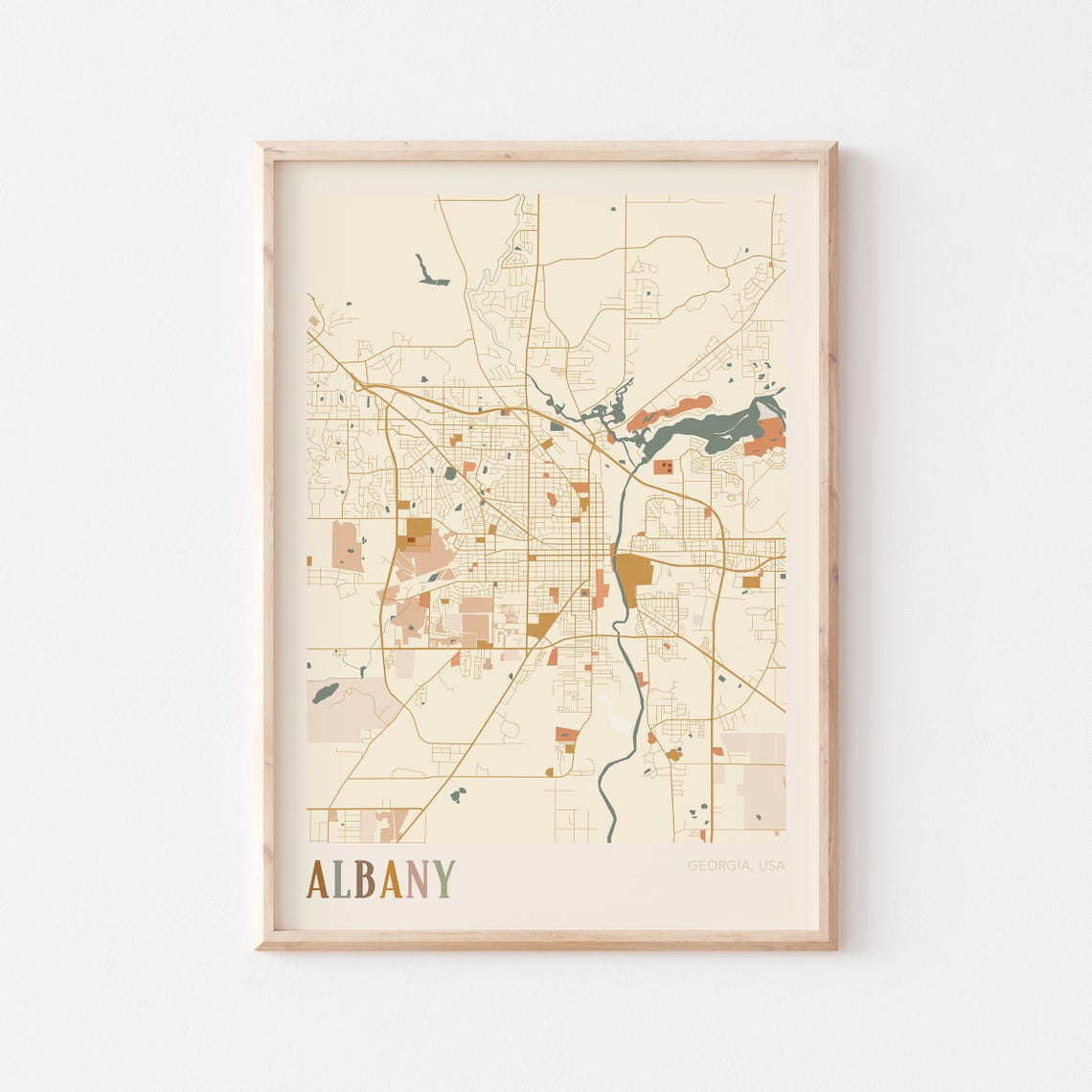 Albany Georgia Colorful Modern Boho City Street Map Decor Poster