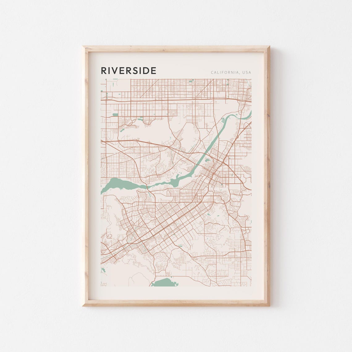 Riverside California Minimalist City Street Map Wall Decor Poster