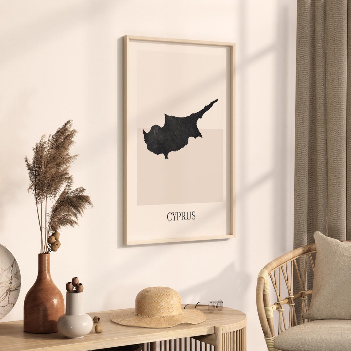 Cyprus Country Map Silhouette Minimalist Black Beige Art Poster - Image 3