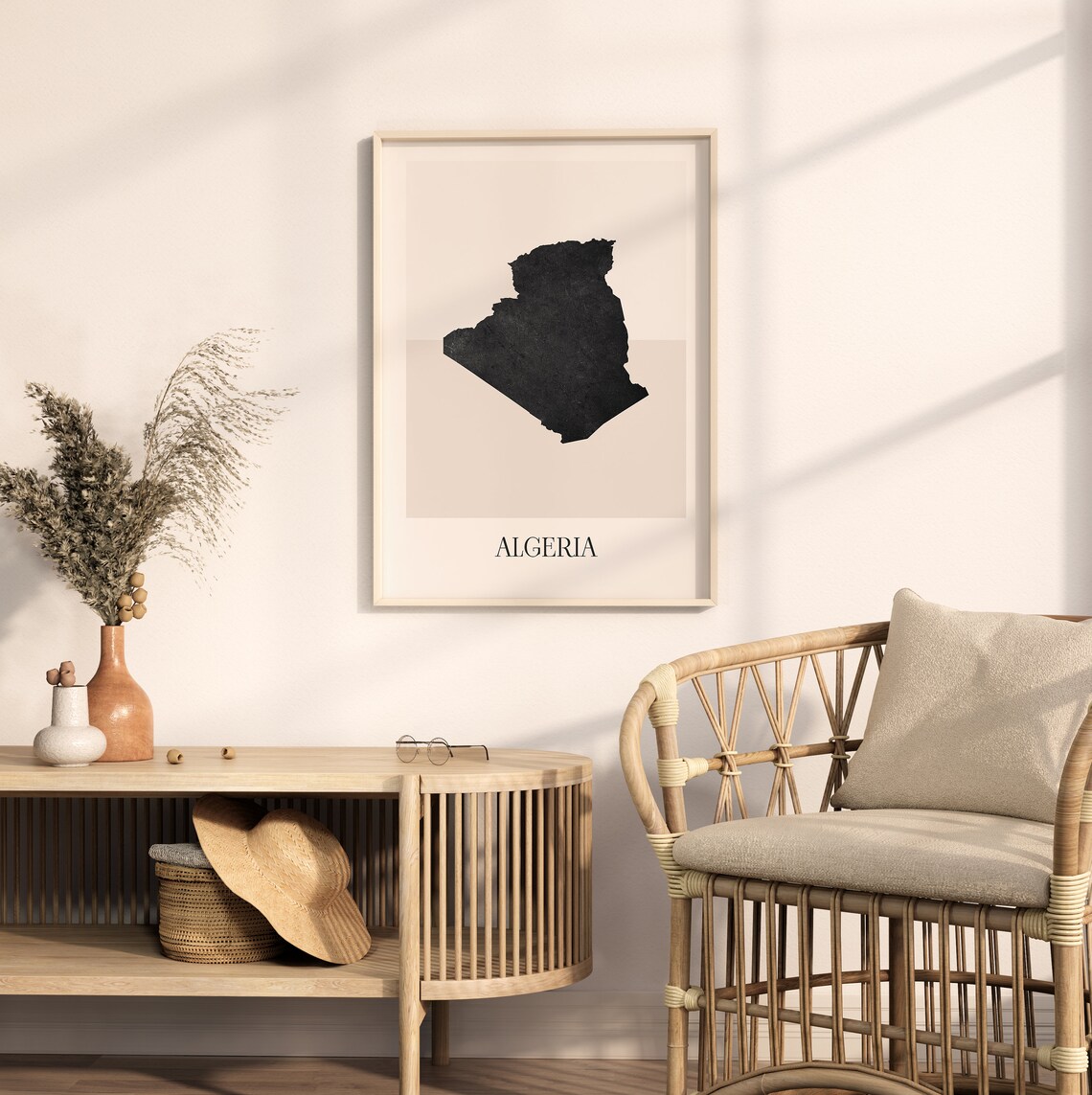 Algeria North Africa Black Silhouette Minimalist Country Map Poster - Image 2