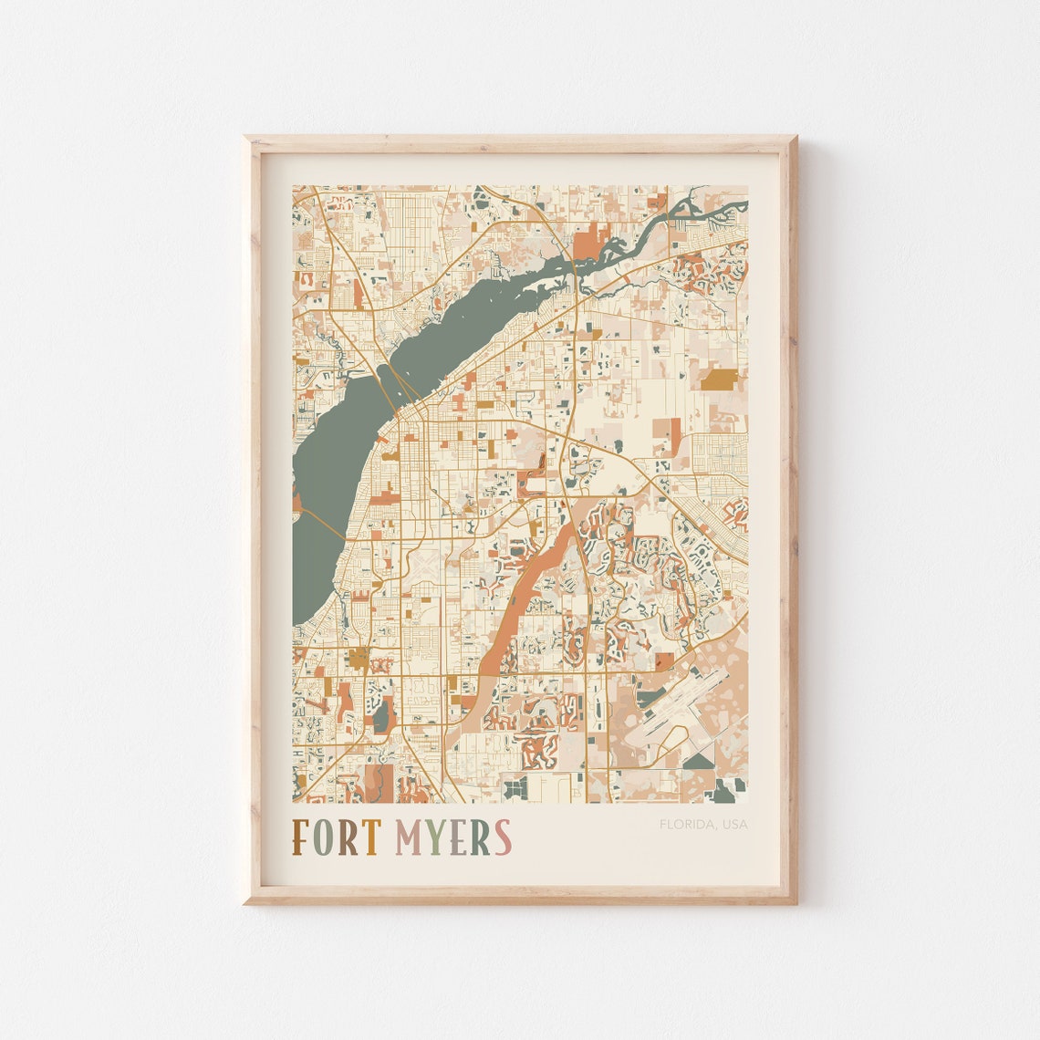 Fort Myers Map Poster Fort Myers Print Fort Myers Poster Fort Myers Wall Art Fort Myers City Map Florida Travel Gift Boho Wall Art