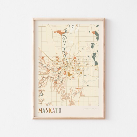 Mankato Minnesota Scandinavian Boho City Map Wall Decor Poster