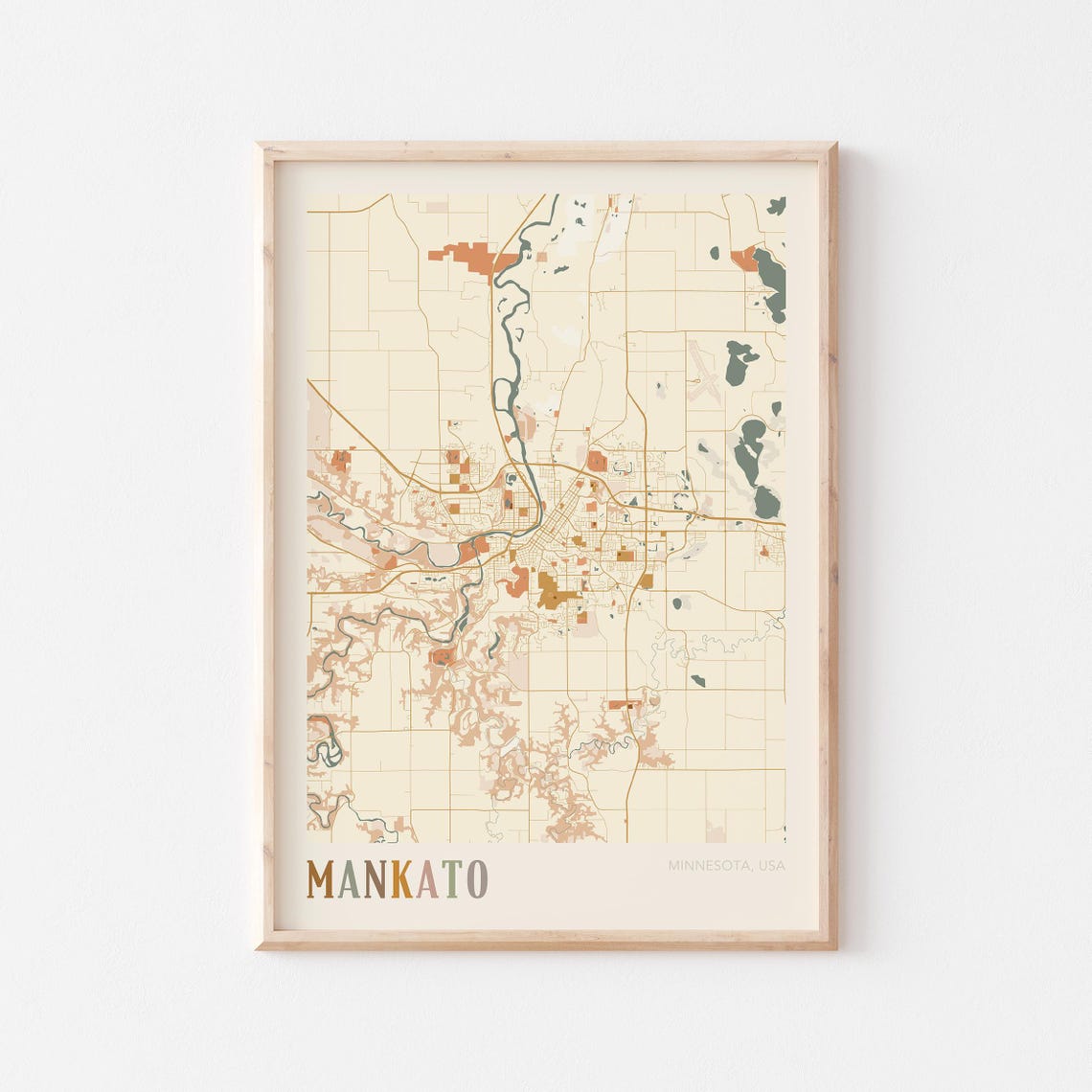 Mankato Minnesota Scandinavian Boho City Map Wall Decor Poster