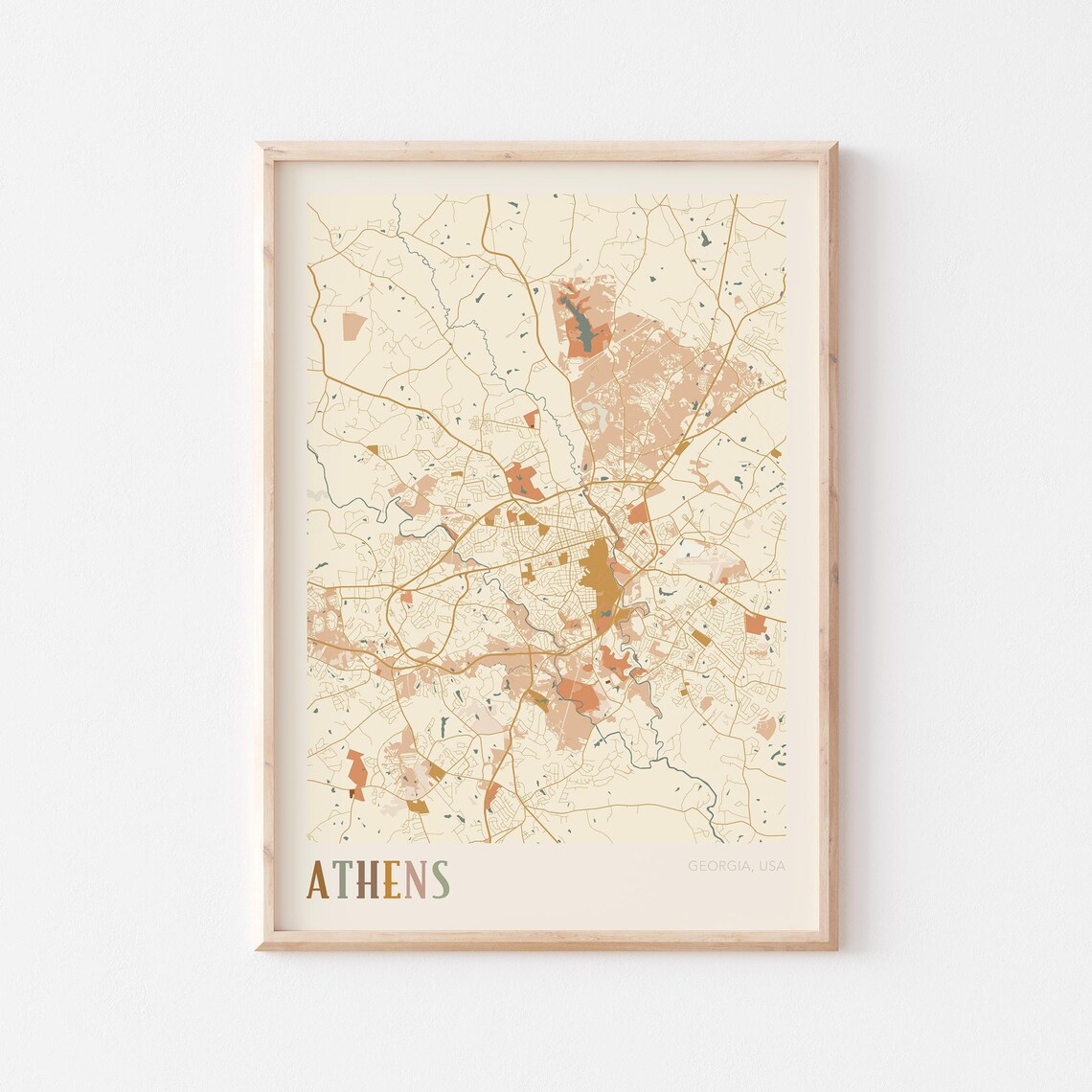 Athens Georgia Colorful Modern Boho City Street Map Decor Poster