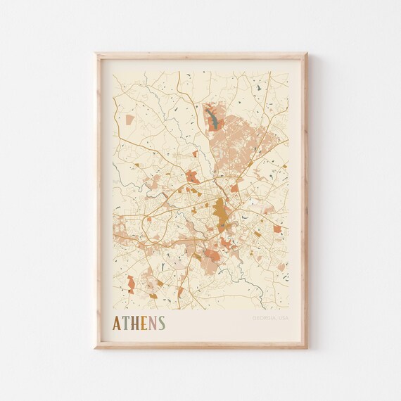 Athens Georgia Colorful Modern Boho City Street Map Decor Poster