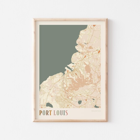 Port Louis Map Poster Print Wall Art Mauritius Africa Travel Gift Boho Decor