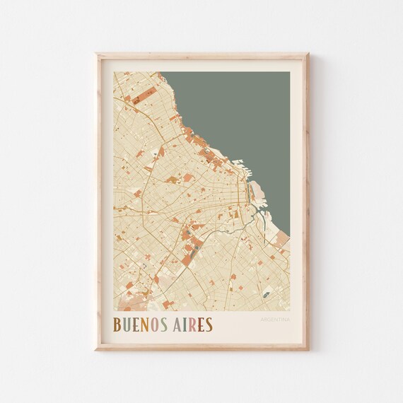 Buenos Aires Map Poster Print Wall Art Argentina Travel Gift Boho Decor