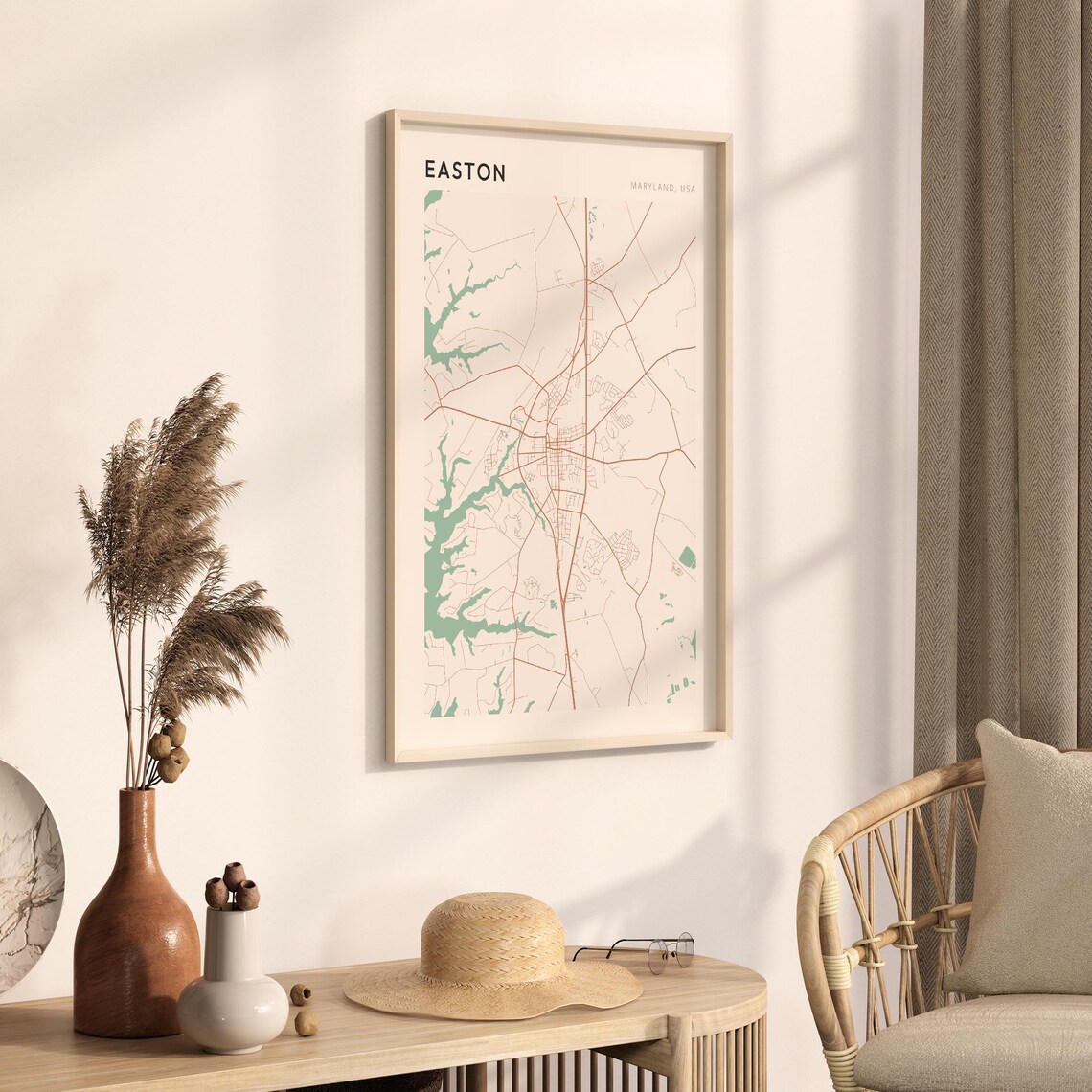 Easton Maryland USA Minimalist Sage Green City Street Map Poster - Image 3