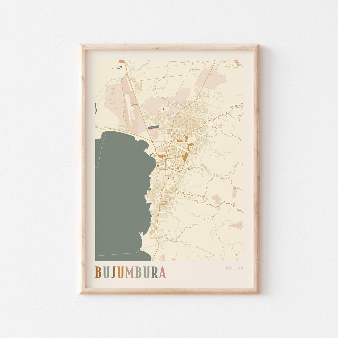 Bujumbura Map Poster Print Wall Art Burundi Travel Gift Boho Decor