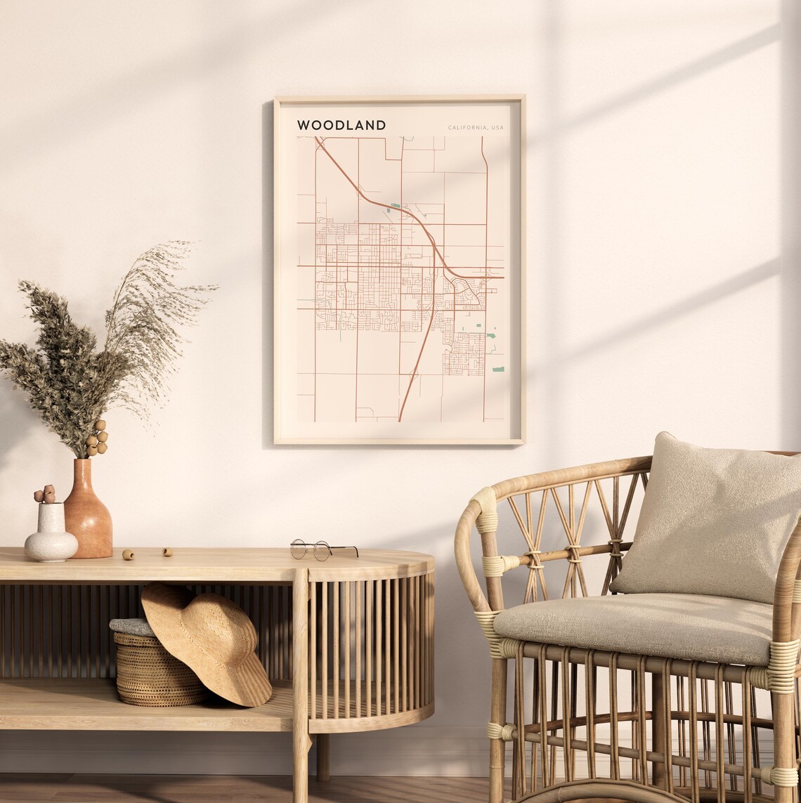 Woodland California Minimalist City Street Map Wall Decor Poster - Image 2