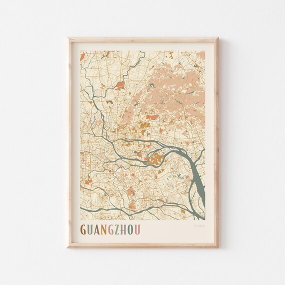Guangzhou Map Poster Print Wall Art China Travel Gift Boho