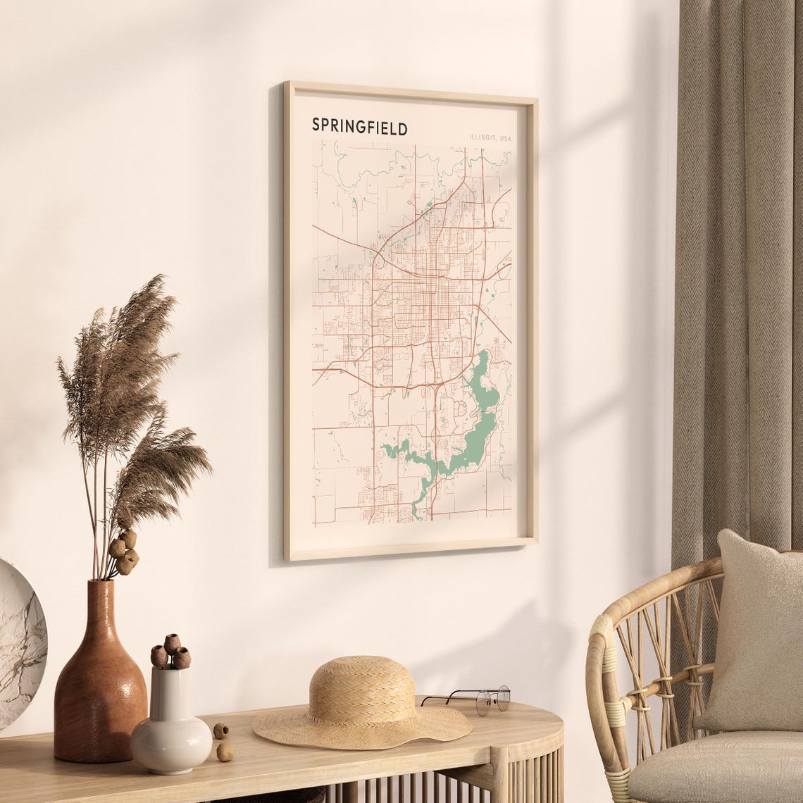 Springfield Illinois Minimalist Terracotta Street Line Map Poster - Image 3