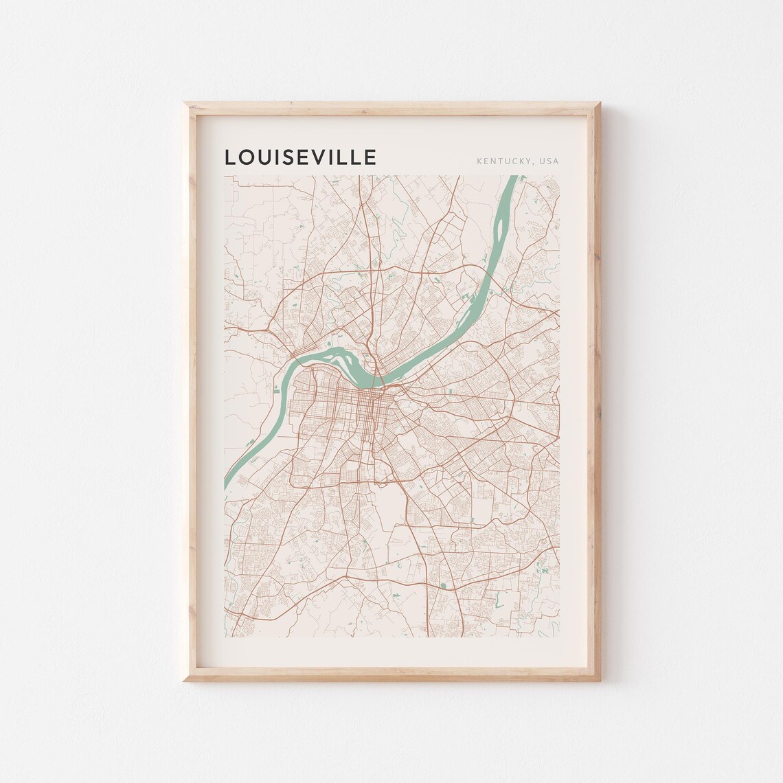 Louiseville Kentucky Modern Minimalist City Street Map Art Poster