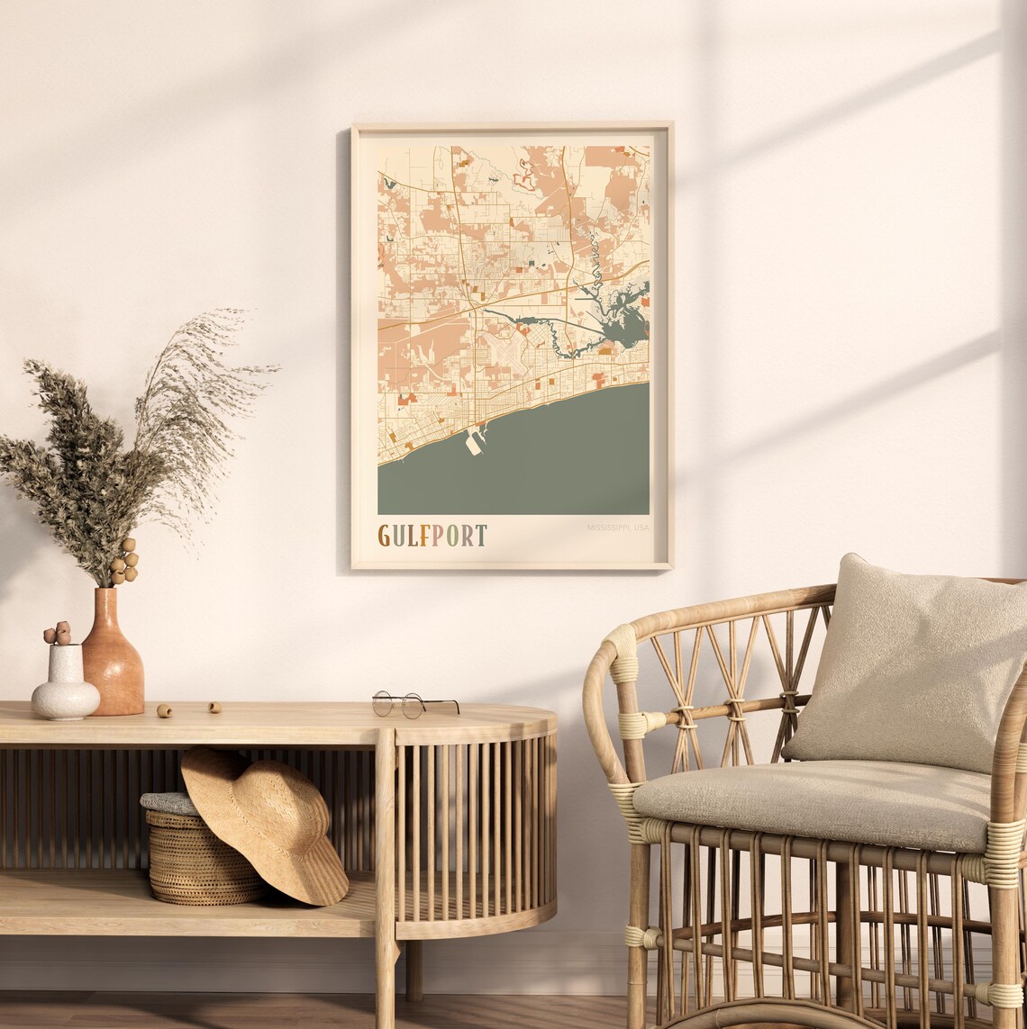 Gulfport Mississippi Scandinavian Boho City Map Wall Decor Poster - Image 2