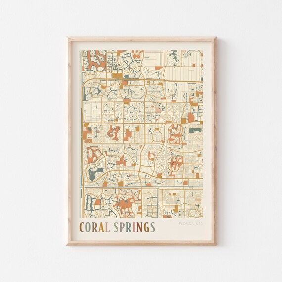 Coral Springs Map Poster Coral Springs Print Coral Springs Poster Coral Springs Wall Art Coral Springs City Map Florida Travel Gift