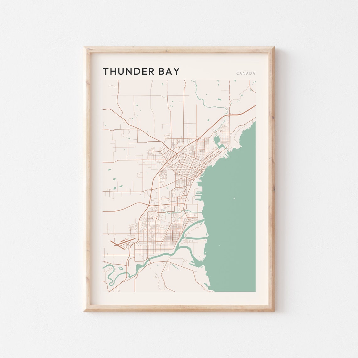 Thunder Bay Ontario Canada Modern Minimalist Lakeside Map Poster