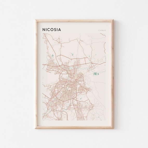 Nicosia Map Poster Print Wall Art Cyprus Travel Gift Farmhouse Decor