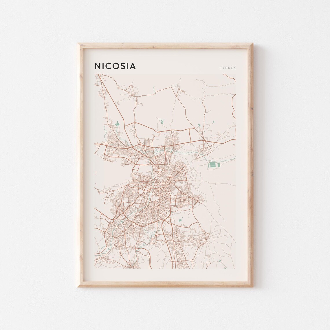 Nicosia Cyprus Farmhouse City Map Minimalist Travel Gift Neutral Decor Poster