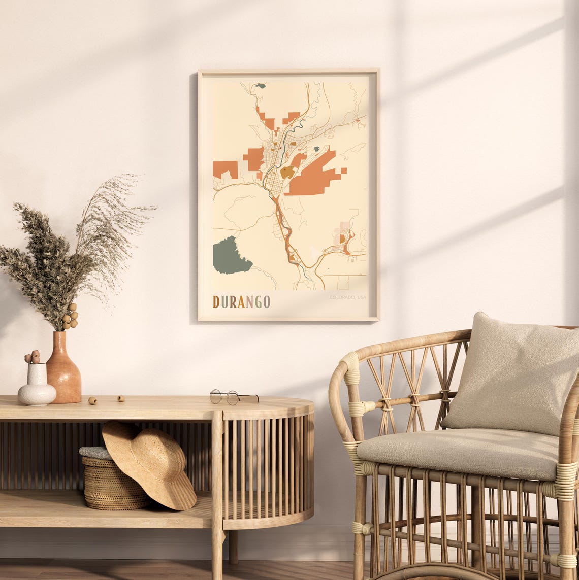 Durango Colorado Modern Block Style City Map Wall Decor Poster - Image 2