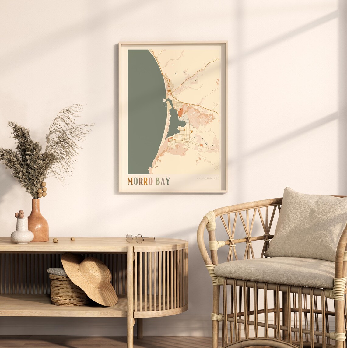 Morro Bay California Warm Earth Tone City Street Map Art Decor Poster - Image 2
