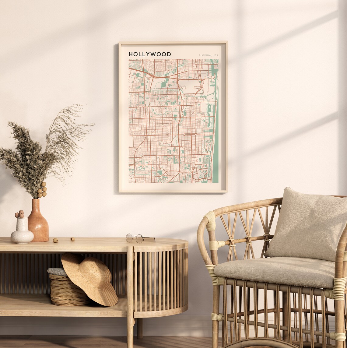 Hollywood Florida Modern Farmhouse City Map Poster Gift for Loved Ones - Image 2
