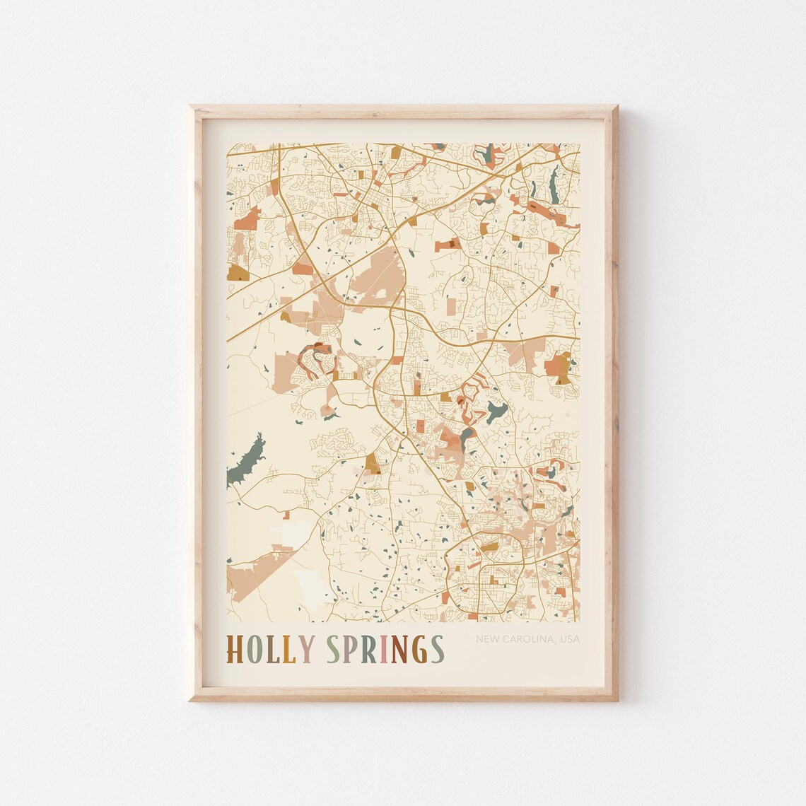Holly Springs North Carolina Vintage Boho City Street Map Poster