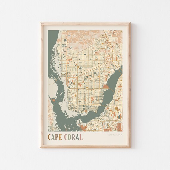 Cape Coral Map Poster Cape Coral Print Cape Coral Poster Cape Coral Wall Art Cape Coral City Map Florida Travel Gift Boho Wall Art