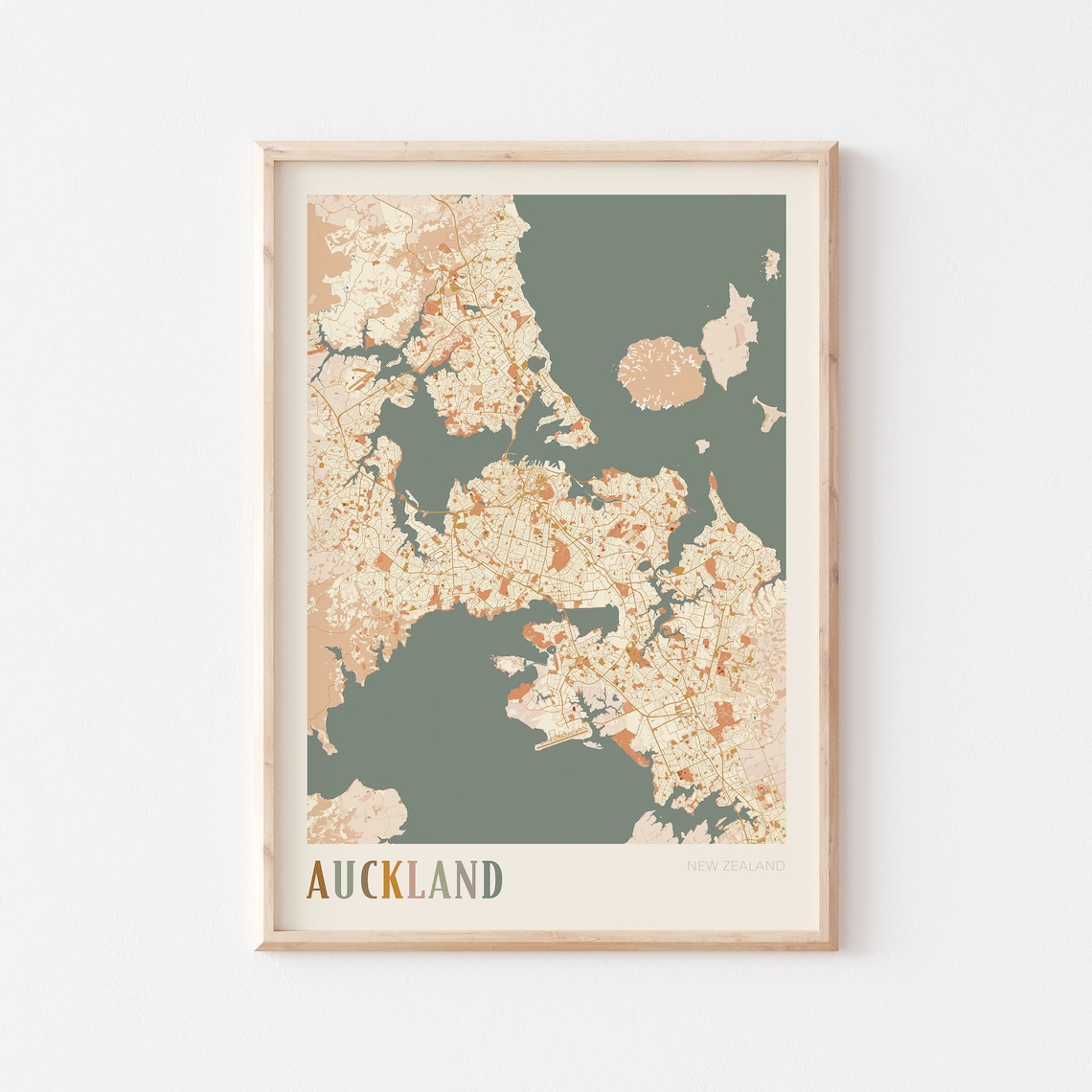 Auckland New Zealand Boho Style Scenic Harbor City Map Poster