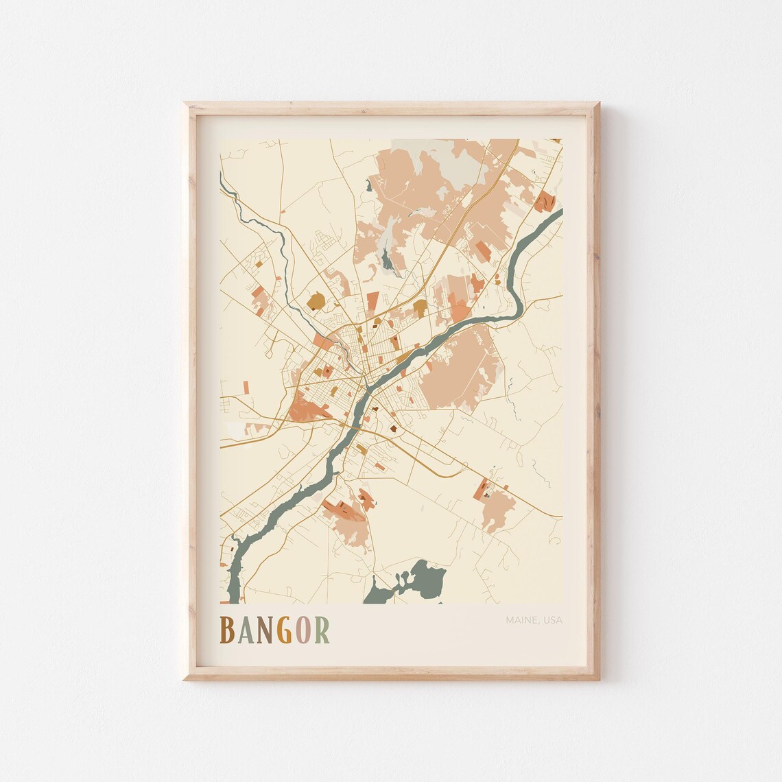 Bangor Maine Modern Terracotta City Street Map Art Decor Poster