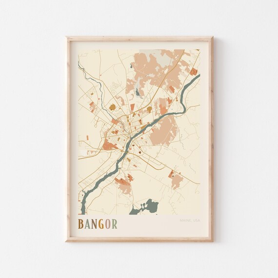 Bangor Maine Modern Terracotta City Street Map Art Decor Poster