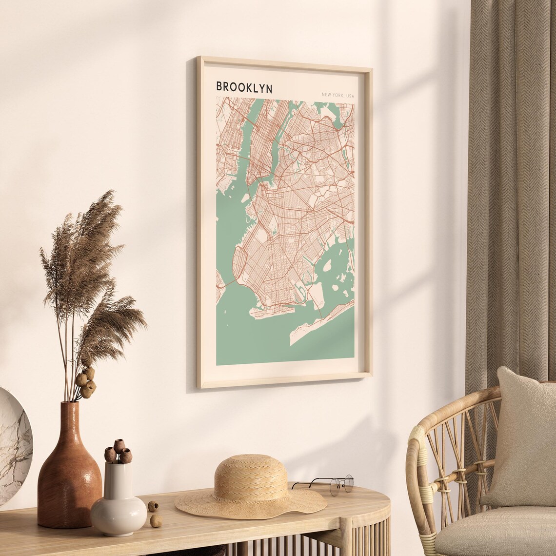 Brooklyn New York USA Modern Beige Minimal City Street Map Poster - Image 3