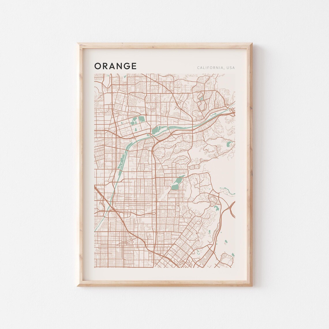 Orange California Minimalist Street Map Poster in Blush and Sage