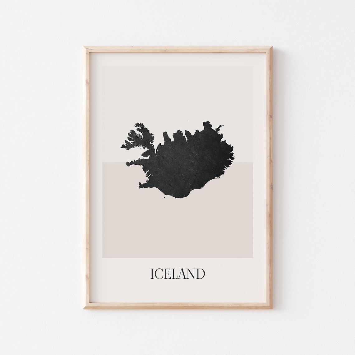 Iceland Country Map Silhouette Minimalist Black Beige Boho Style Poster