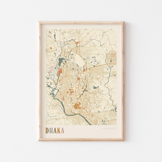 Dhaka Map Poster Print Wall Art Bangladesh Travel Gift Boho
