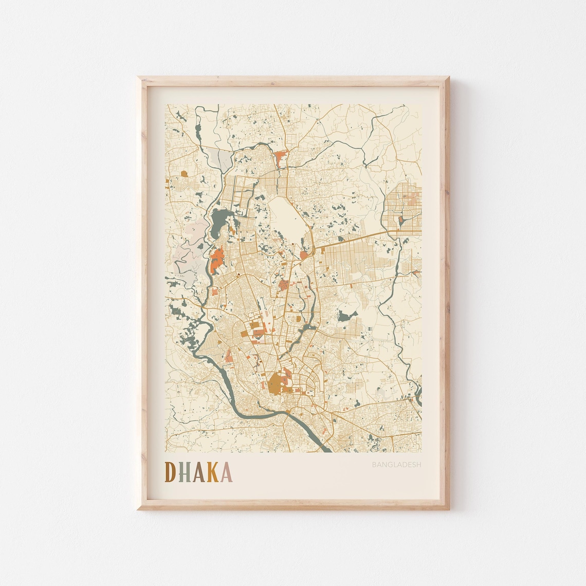 Dhaka City Map Retro Beige Bangladesh Travel Gift Decor Poster