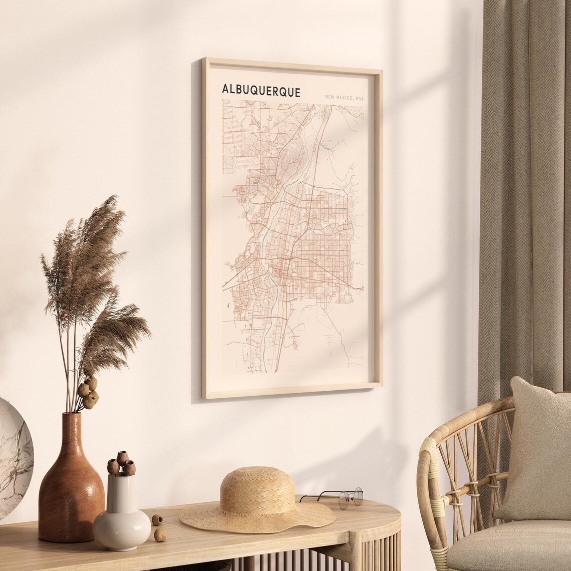 Albuquerque New Mexico USA Modern Beige Minimal City Street Map Poster - Image 3