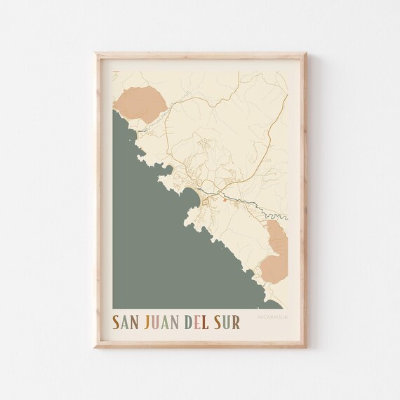 San Juan Del Sur Map Poster Print Wall Art Nicaragua Travel Gift Boho