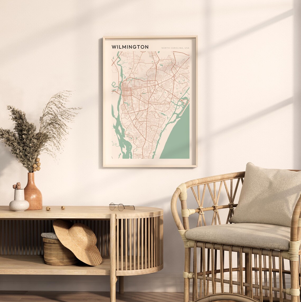 Wilmington North Carolina Minimalist Line Art Coastal Map Poster - Image 2